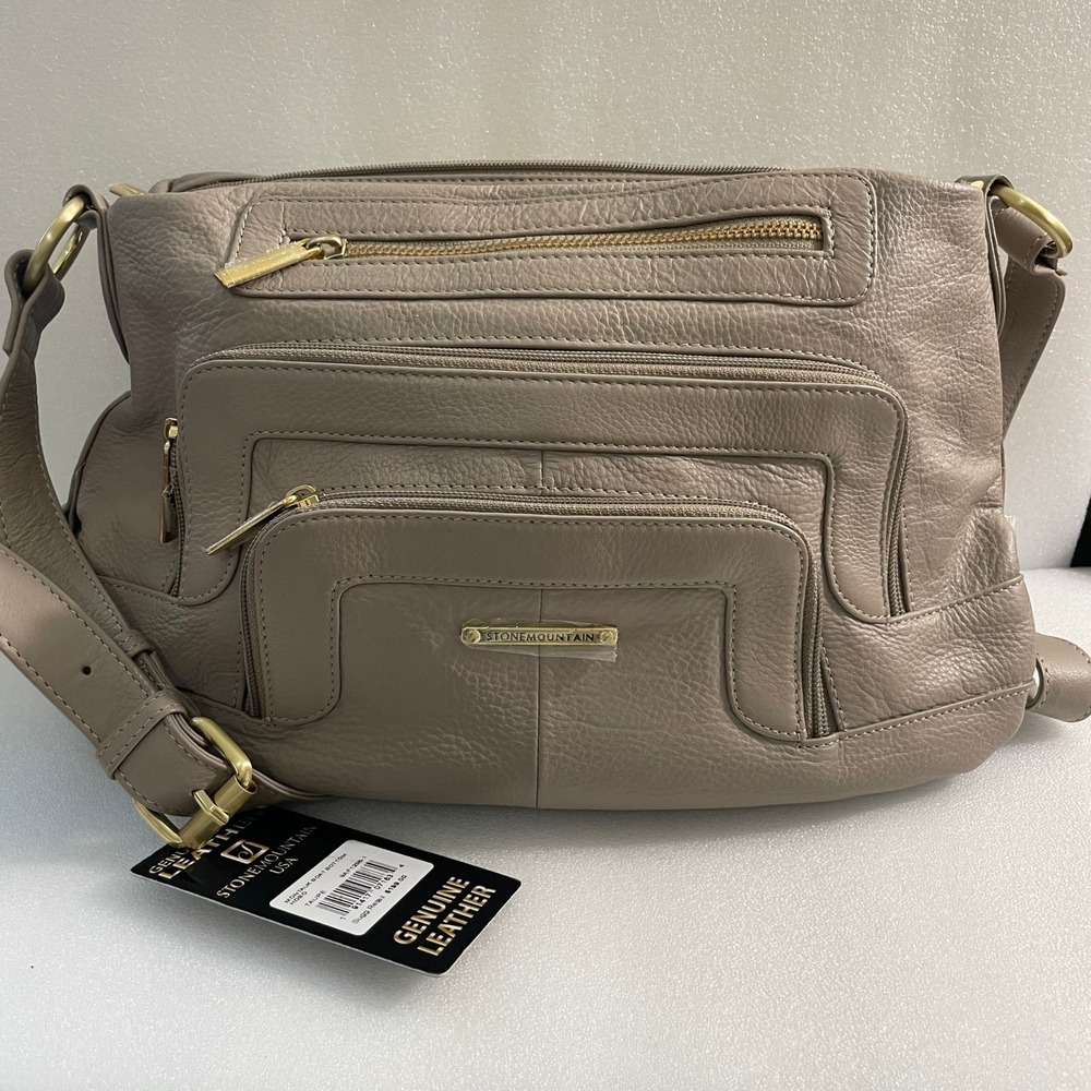 Stone Mountain USA Montauk Boat Bottom Hobo Bag Taupe Leather 9AF1298-1 NWT